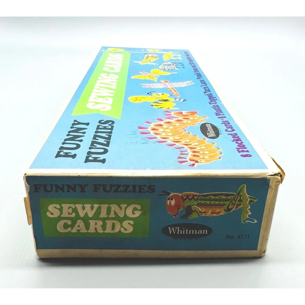 Whitman Funny Fuzzies Sewing Cards Vintage 1968 Flocked Lacing‎ Toy Multi Color